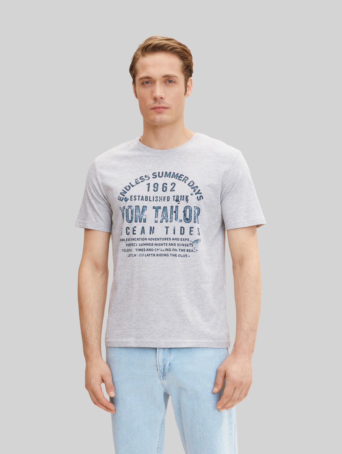 TOM TAILOR Herren T-Shirt mit Textprint , grau, Gr. XL,