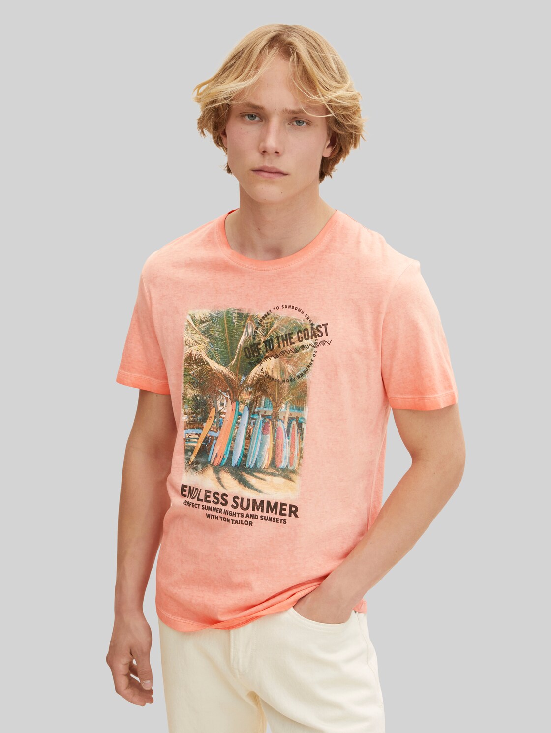 TOM TAILOR Herren T-Shirt mit Fotoprint , rosa, Gr. XXL,