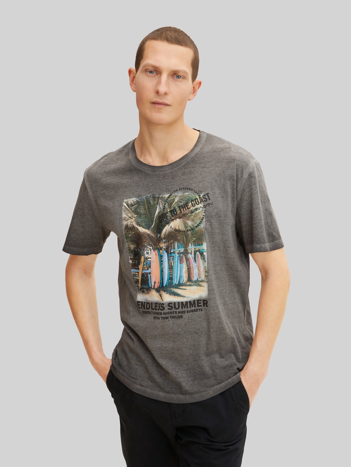 TOM TAILOR Herren T-Shirt mit Fotoprint , grau, Gr. L,