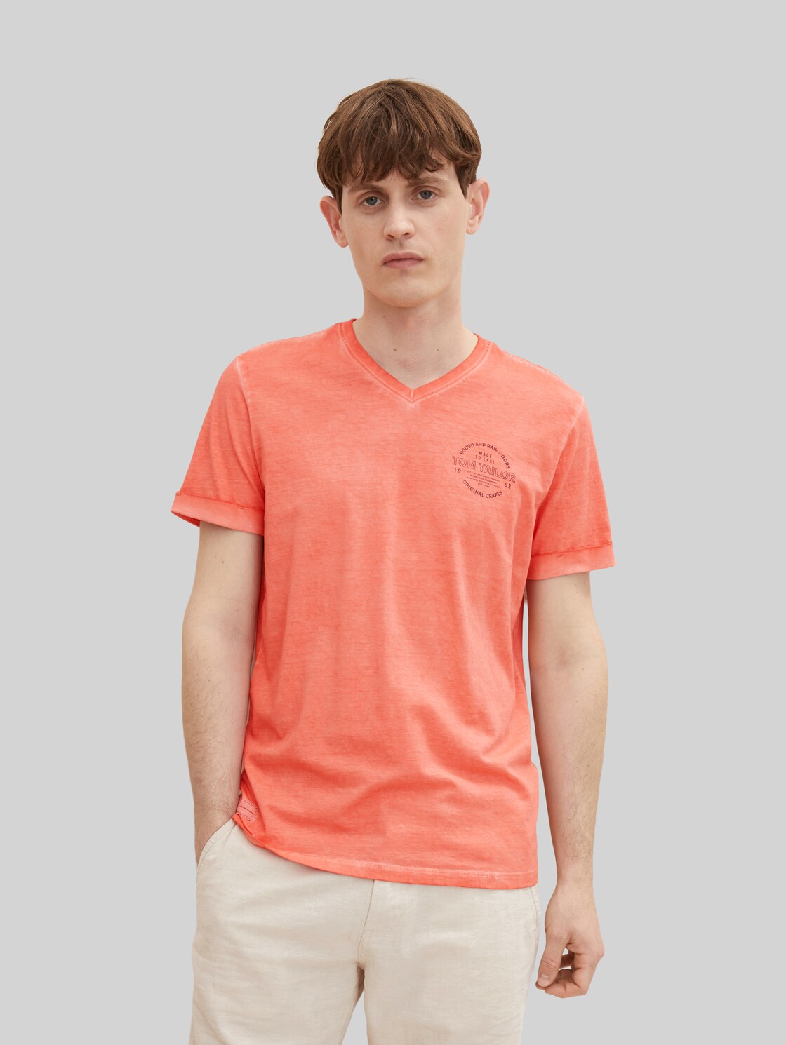 TOM TAILOR Herren T-Shirt mit Logo Print , rosa, Gr. XXL,