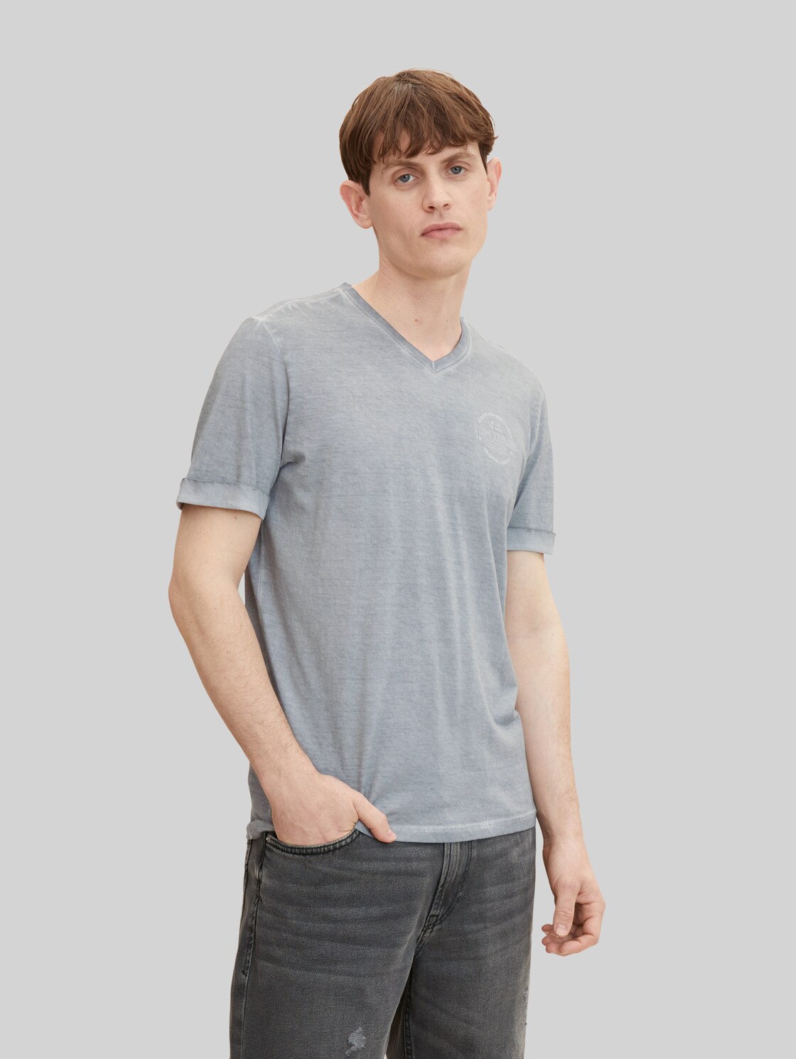 TOM TAILOR Herren T-Shirt mit Logo Print , grau, Gr. XXL,