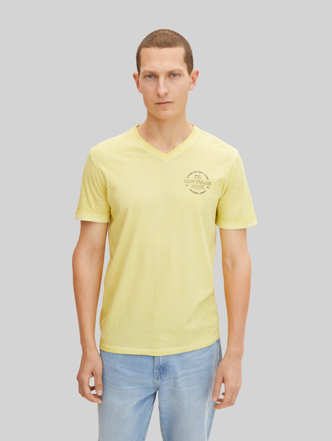 TOM TAILOR Herren T-Shirt mit Logo Print , gelb, Gr. XXL,