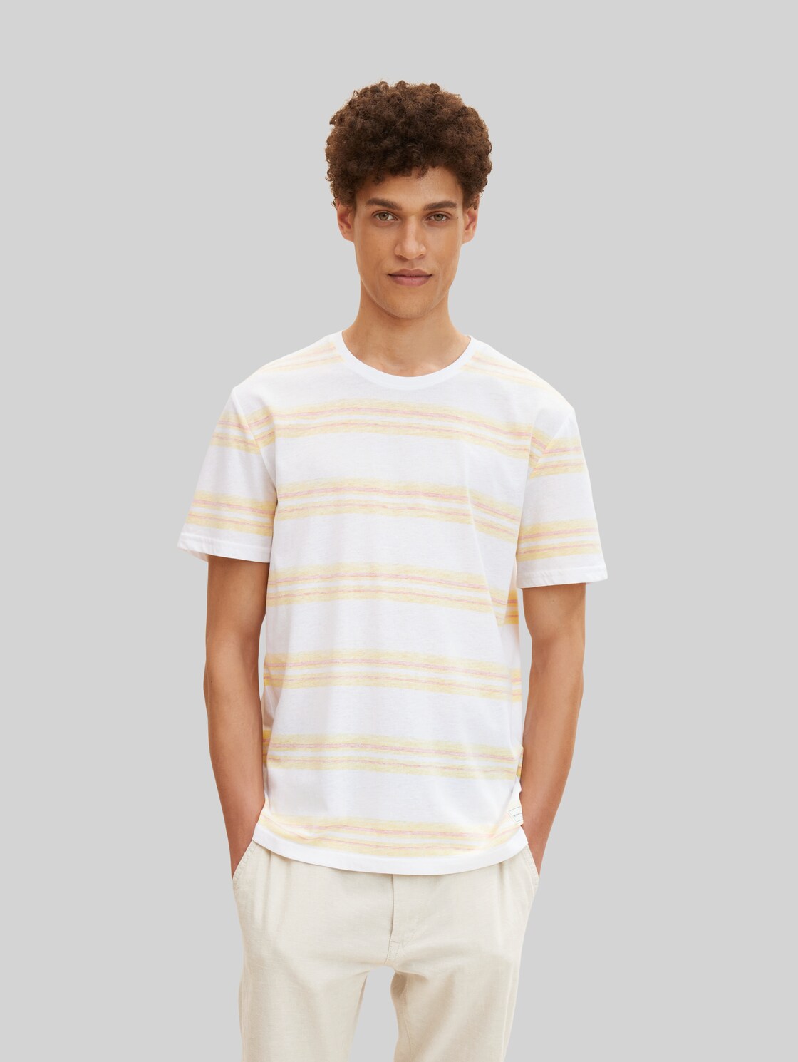 TOM TAILOR Herren Gestreiftes T-Shirt, gelb, Gr. XXL,
