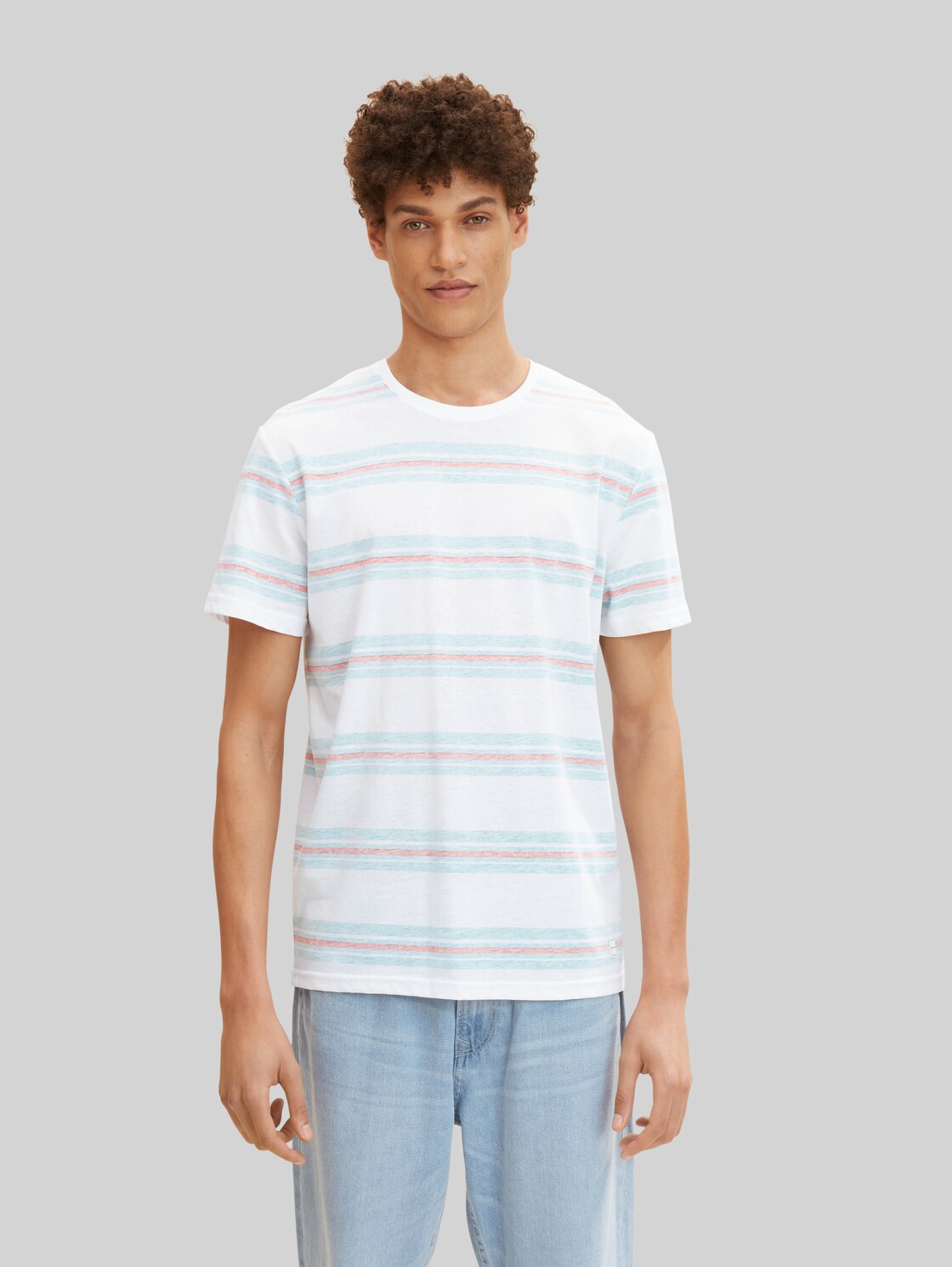 TOM TAILOR Herren Gestreiftes T-Shirt, grün, Gr. L,