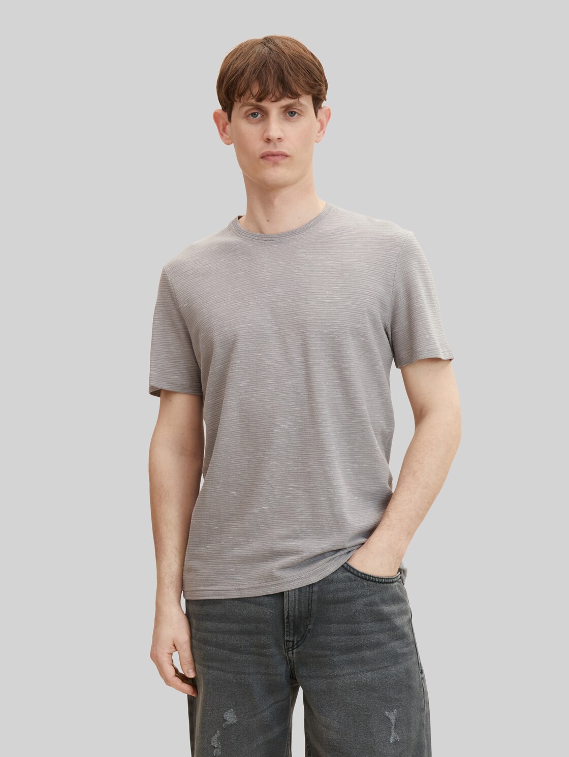 TOM TAILOR Herren T-Shirt mit Struktur , grau, Gr. XL,