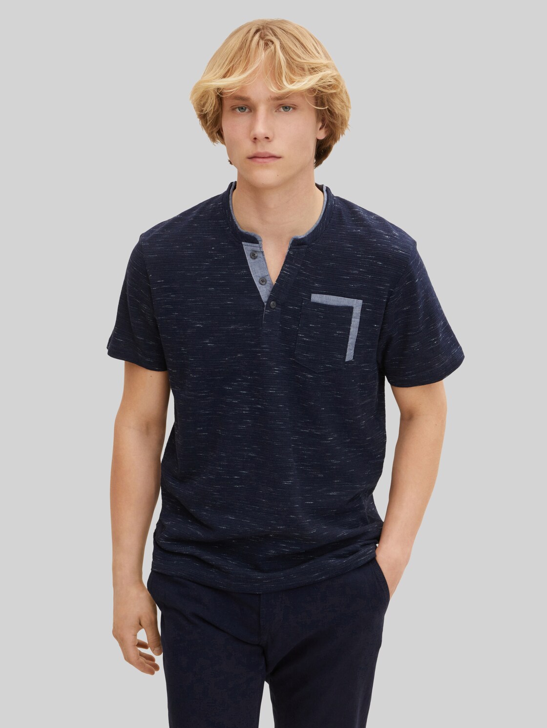 TOM TAILOR Herren T-Shirt mit Struktur , blau, Gr. XL,