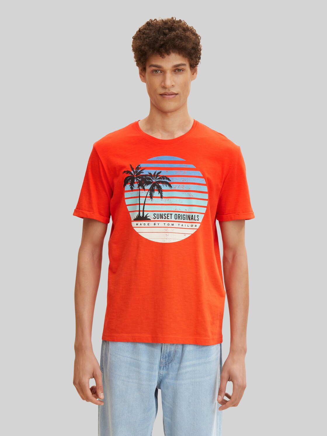 TOM TAILOR Herren T-Shirt mit Palmenprint , rot, Gr. XXL,