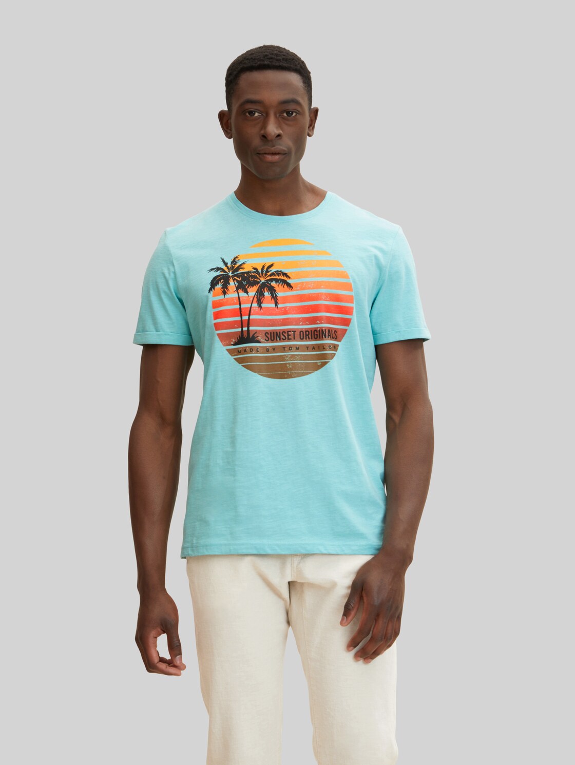 TOM TAILOR Herren T-Shirt mit Palmenprint , blau, Gr. XXL,