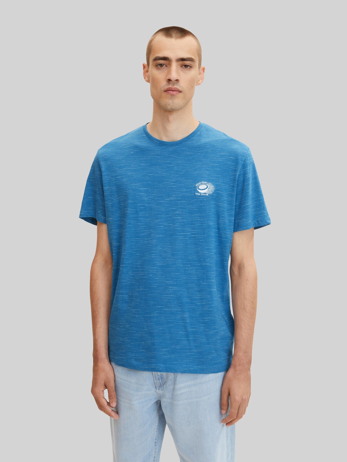TOM TAILOR Herren T-Shirt mit Stickerei , blau, Gr. M,