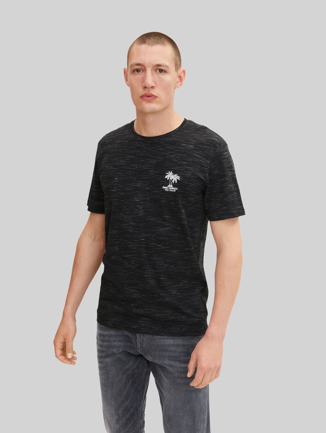 TOM TAILOR Herren T-Shirt mit Stickerei , schwarz, Gr. XXL,