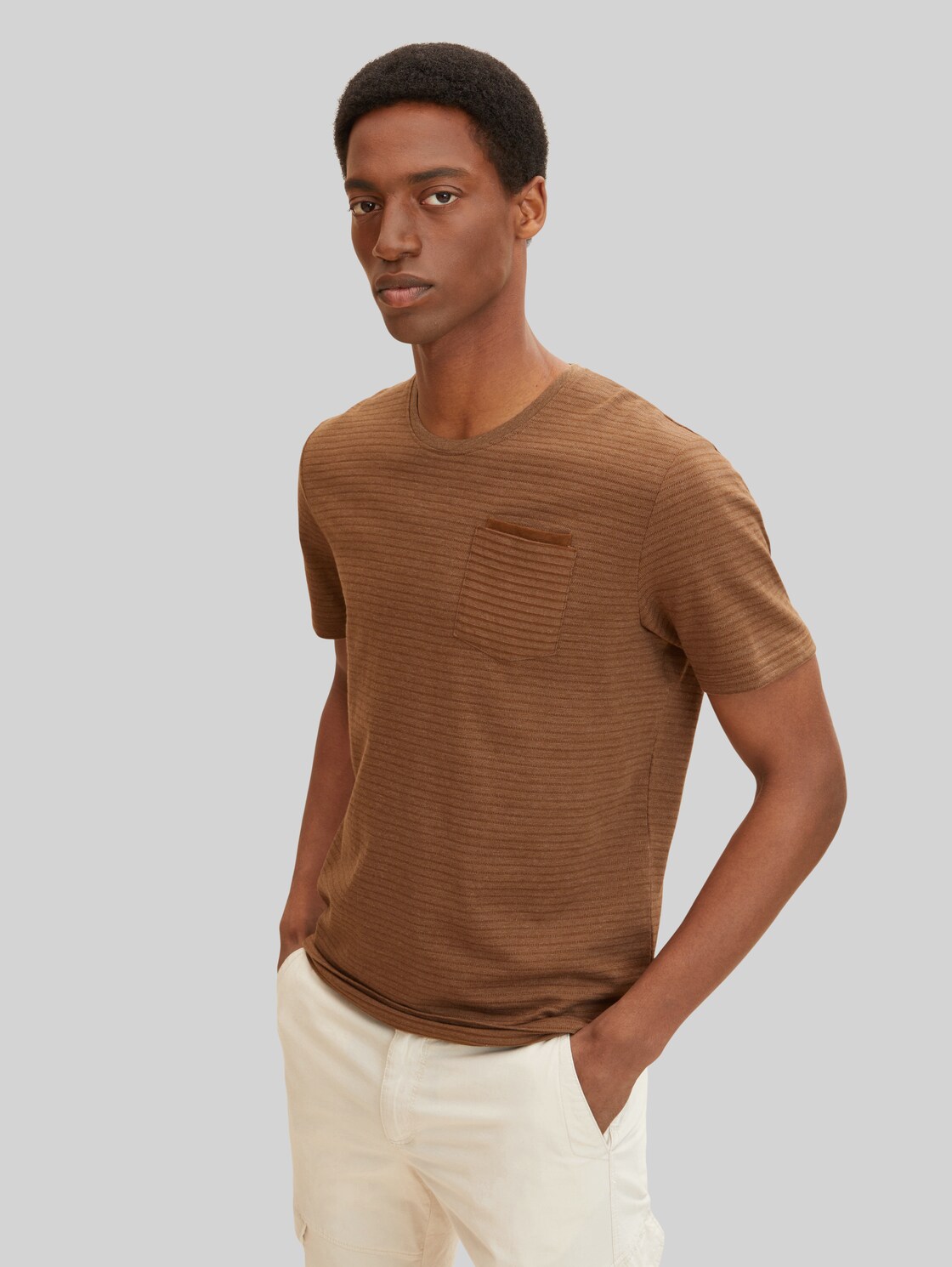 TOM TAILOR Herren T-Shirt mit Struktur , braun, Gr. XXL,