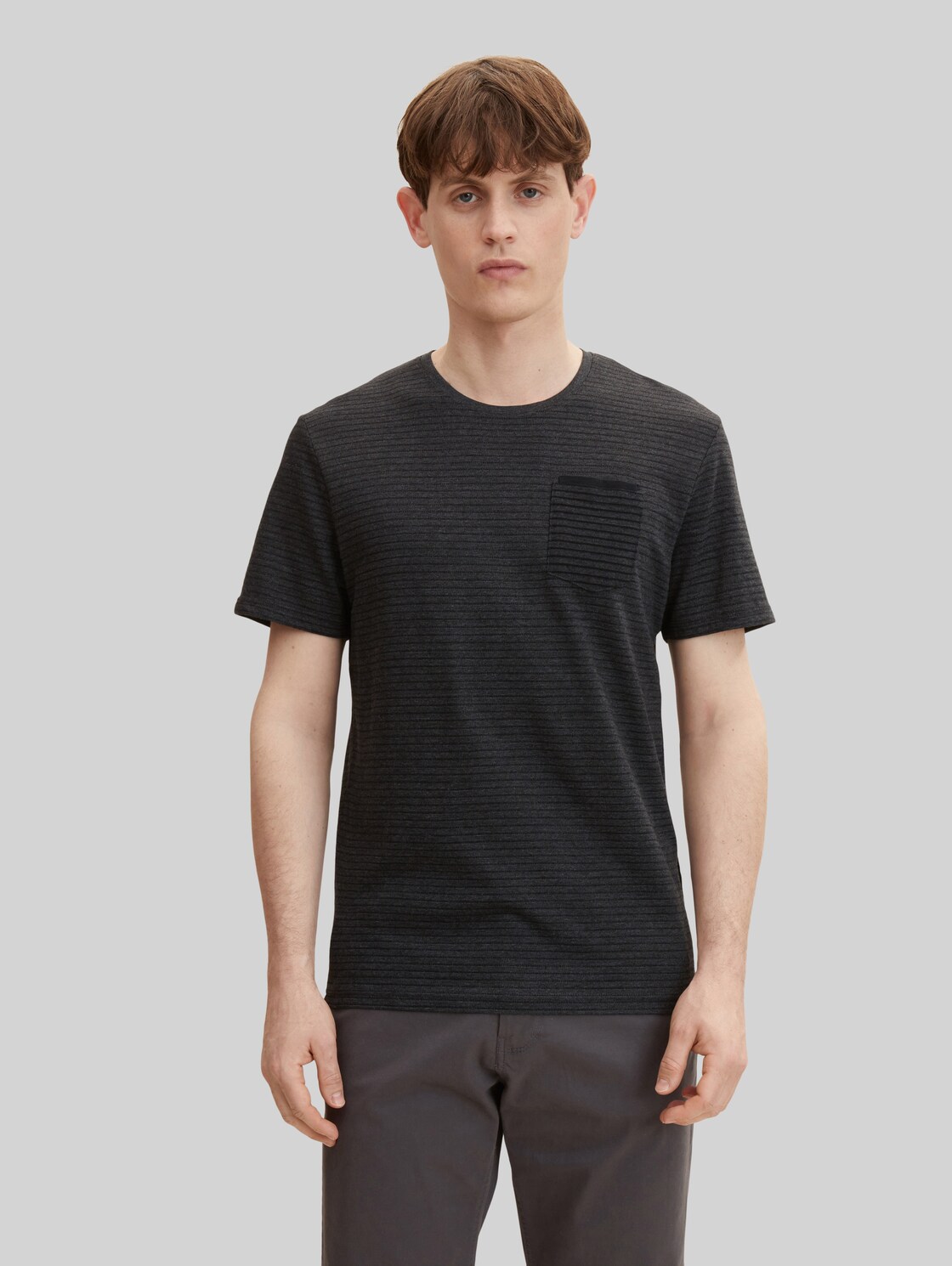 TOM TAILOR Herren T-Shirt mit Struktur , schwarz, Gr. L,