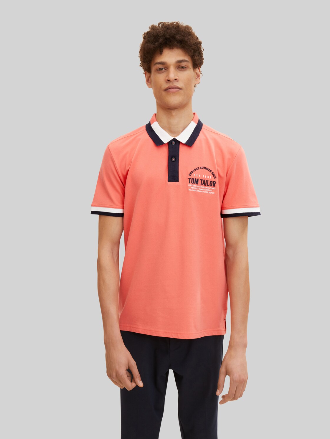 TOM TAILOR Herren Poloshirt mit Logo-Print, rosa, Gr. XL,