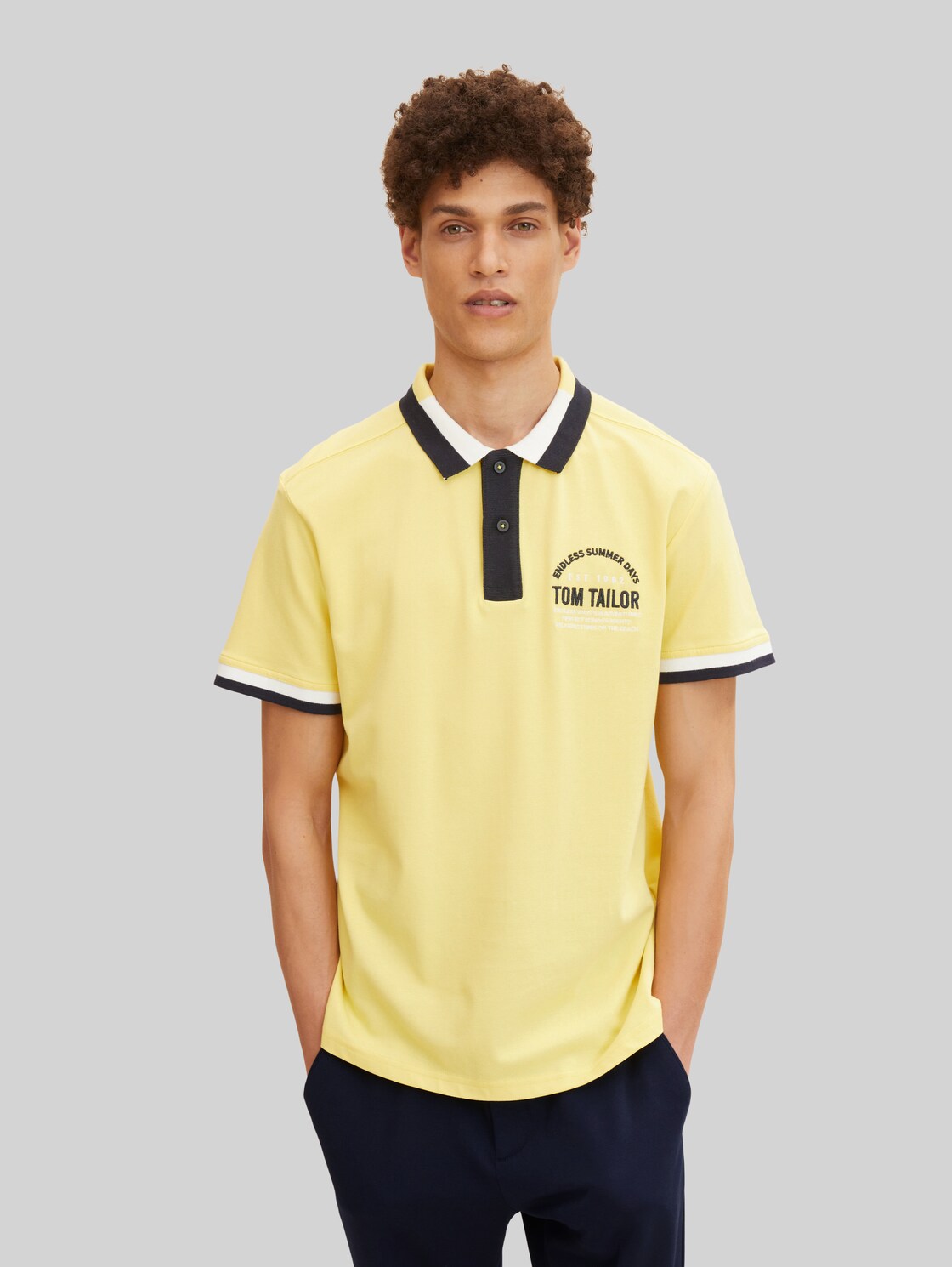 TOM TAILOR Herren Poloshirt mit Logo-Print, gelb, Gr. XXL,