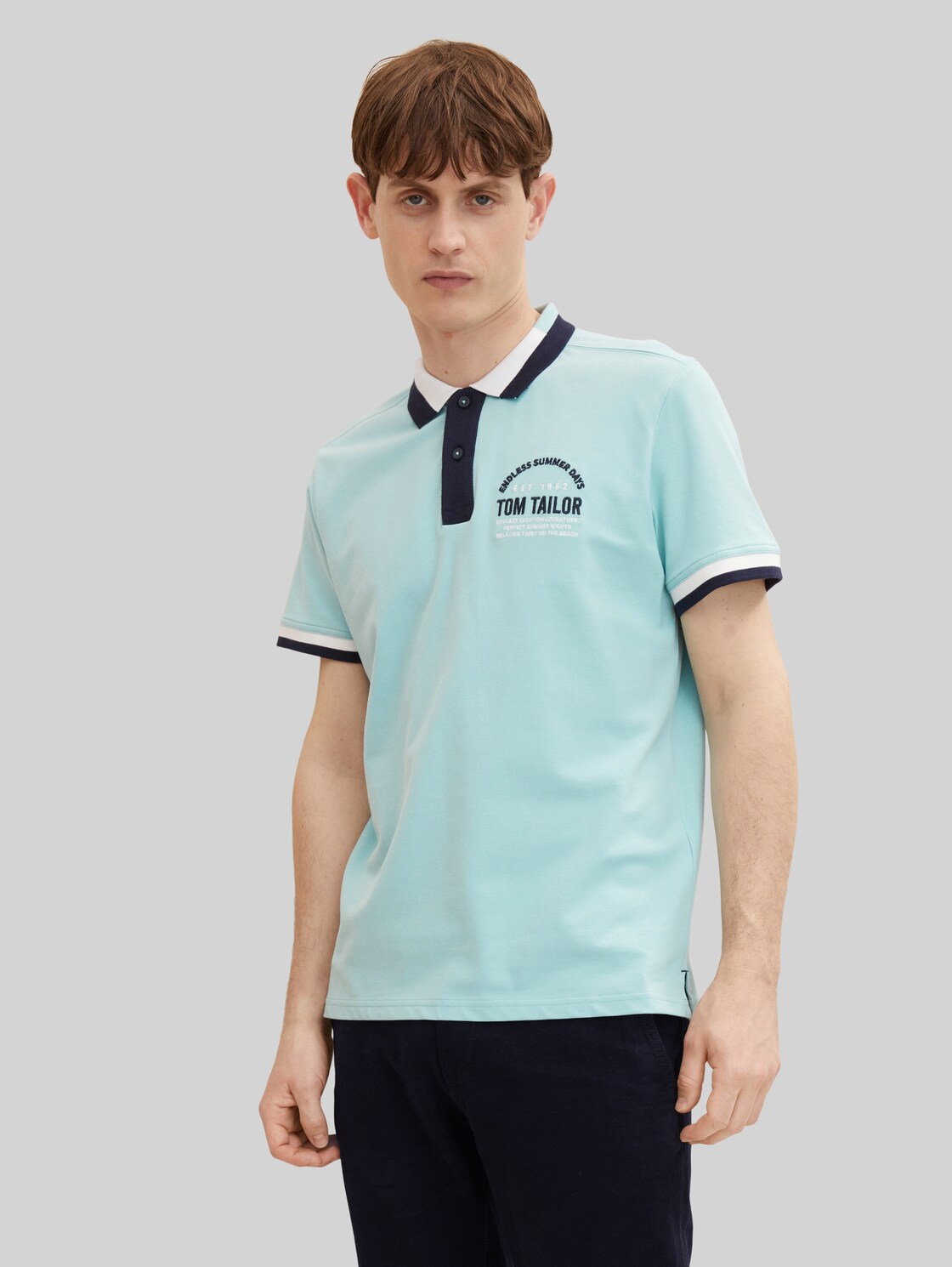 TOM TAILOR Herren Poloshirt mit Logo-Print, blau, Gr. XXL,