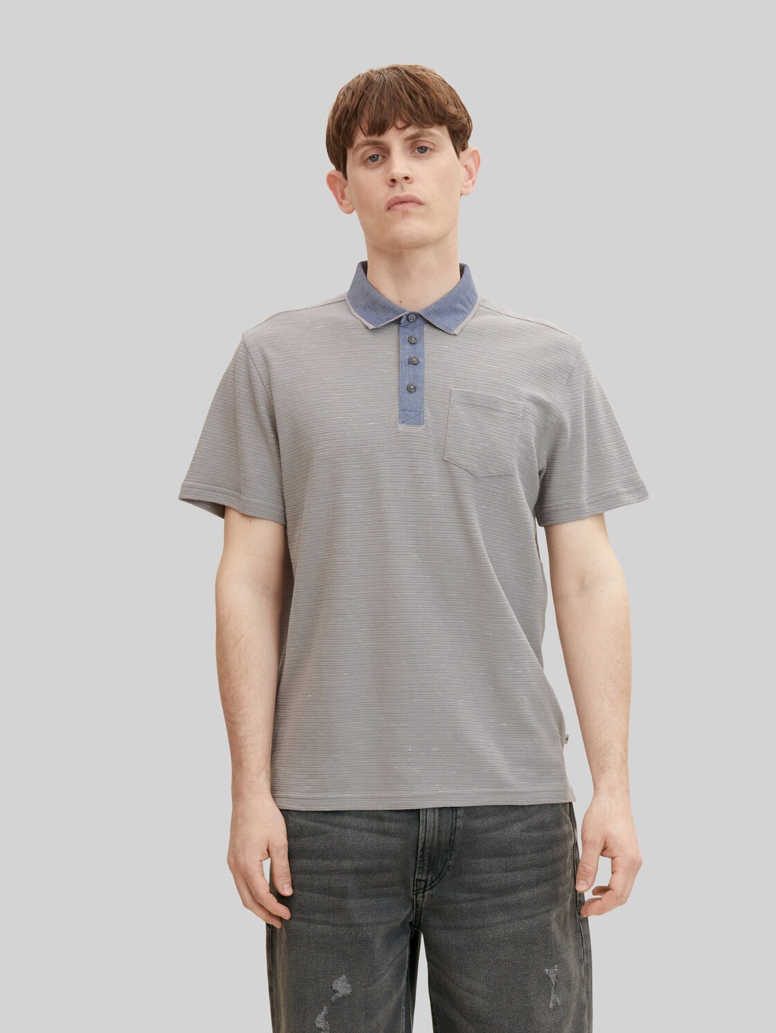 TOM TAILOR Herren Poloshirt mit Struktur , grau, Gr. XXL,