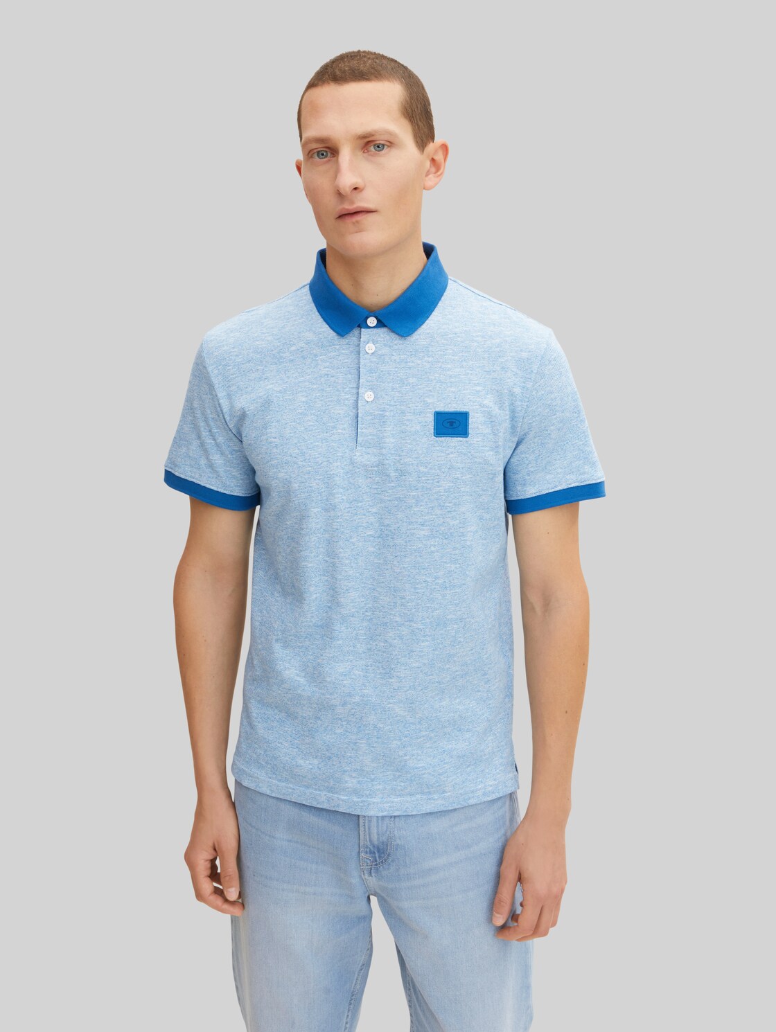 TOM TAILOR Herren Poloshirt in Melange Optik, blau, Gr. M,