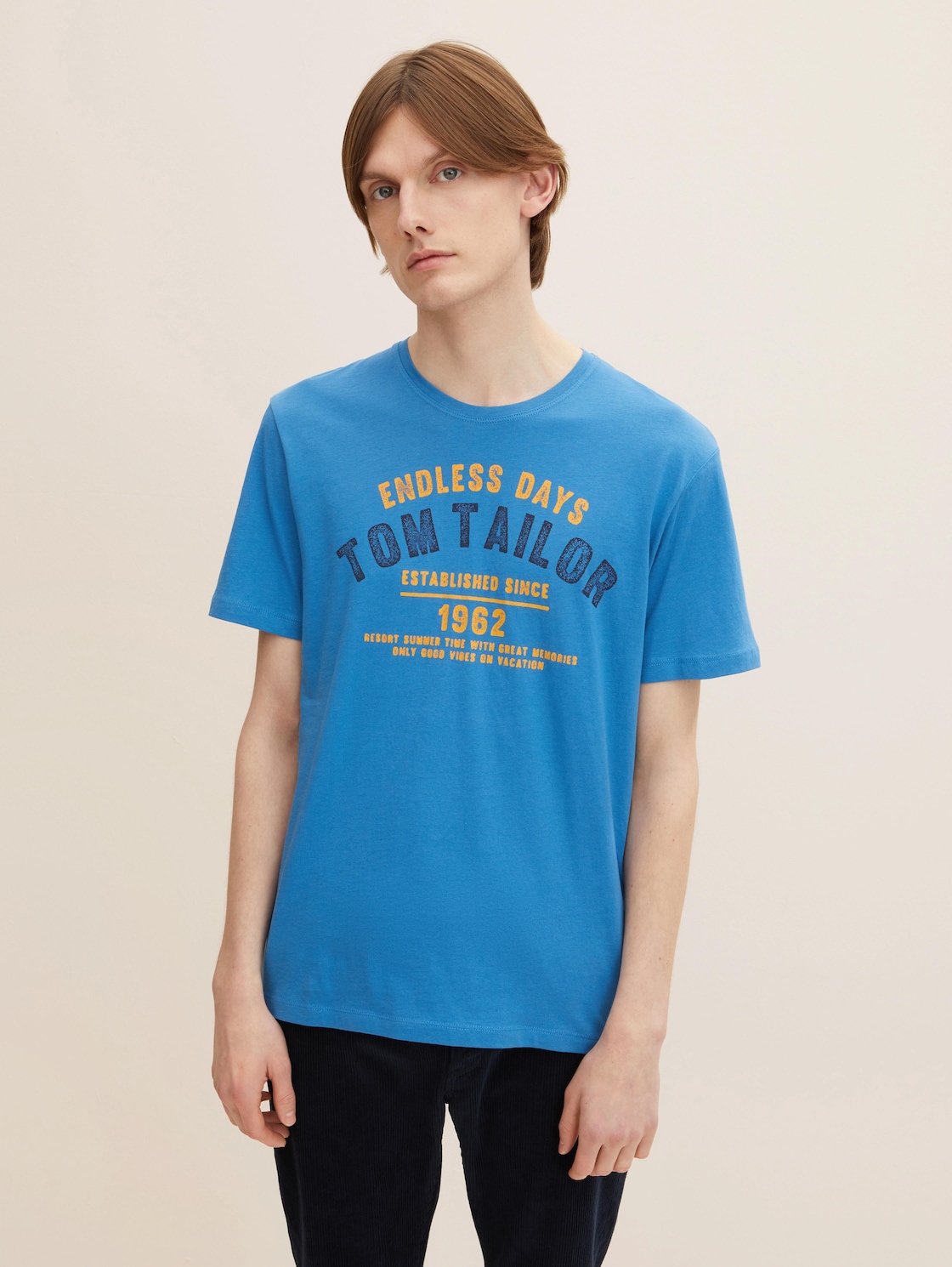 TOM TAILOR Herren T-Shirt mit Print, blau, Print, Gr. M,