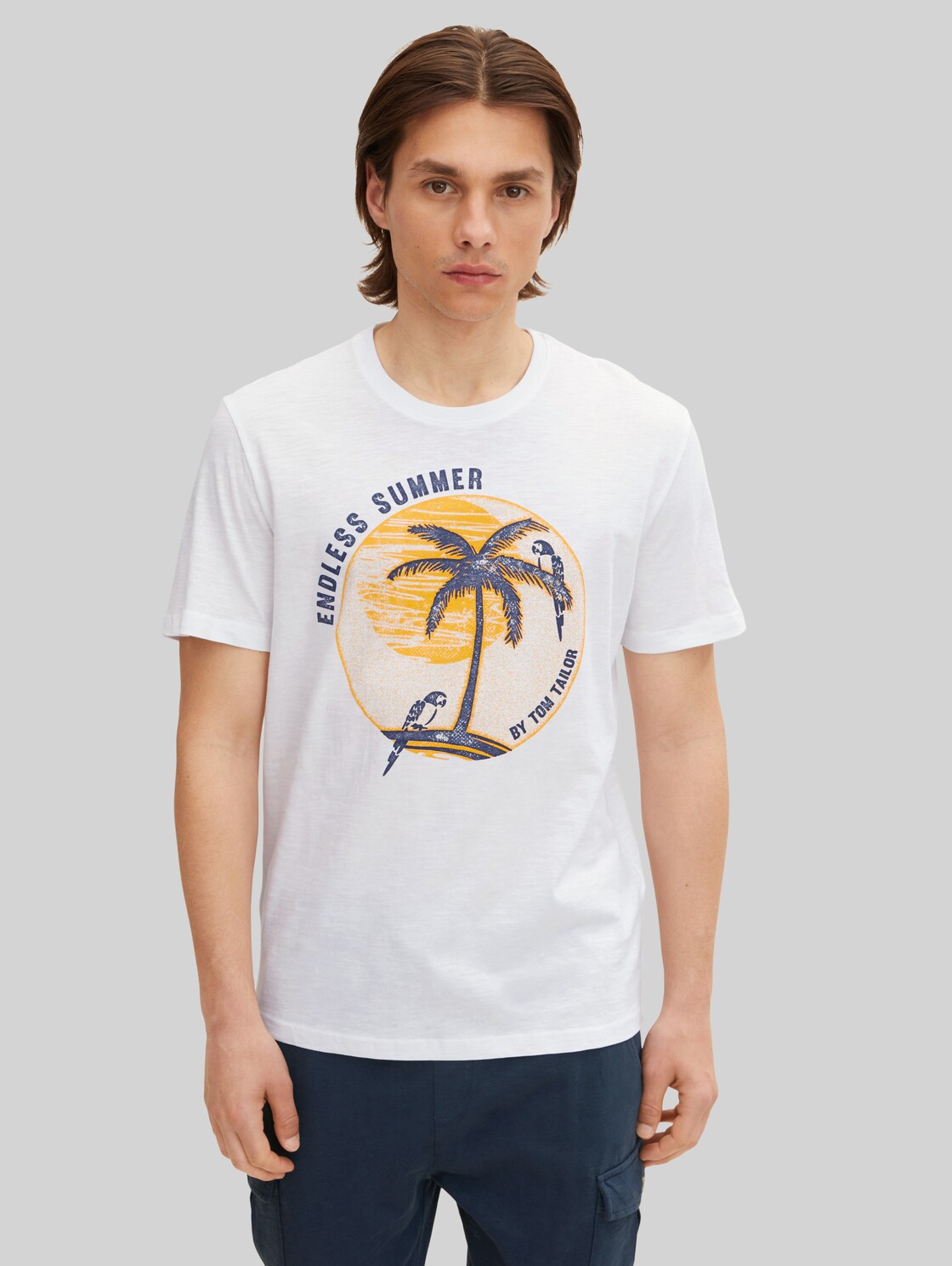 TOM TAILOR Herren Basic T-Shirt mit Print, weiß, Print, Gr. XXXL,