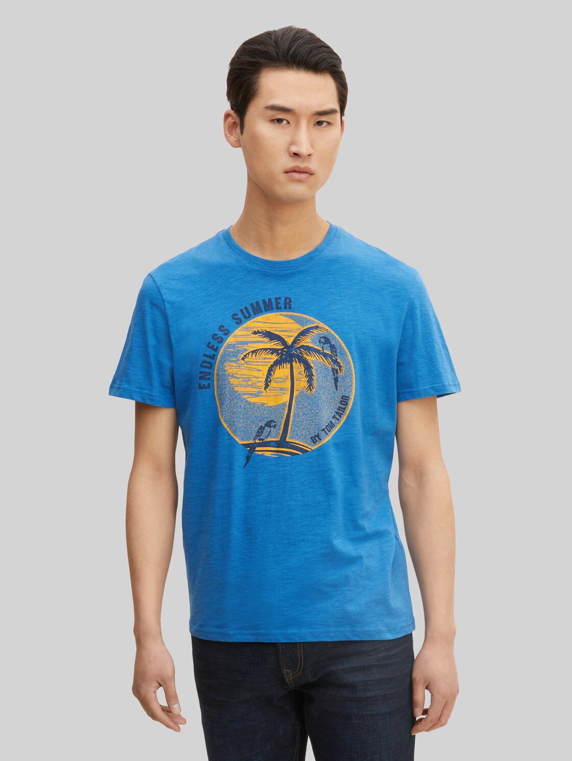 TOM TAILOR Herren Basic T-Shirt mit Print, blau, Print, Gr. S,