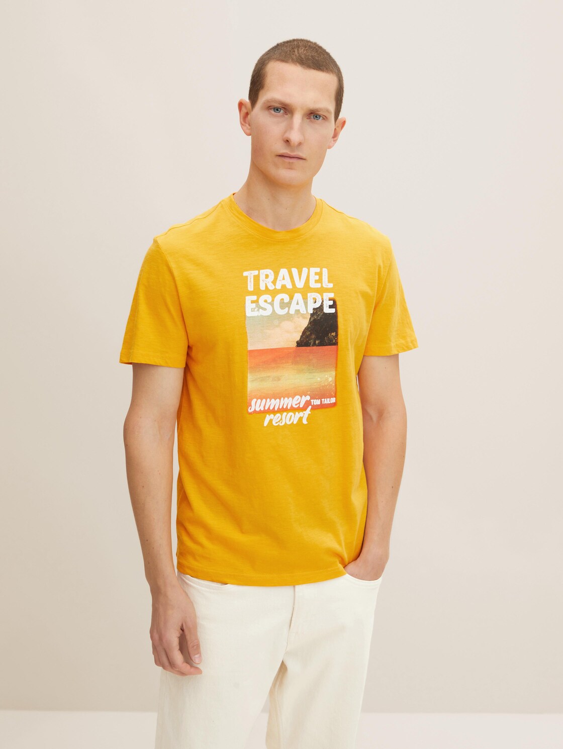 TOM TAILOR Herren T-Shirt mit Fotoprint, gelb, Gr. XXL,