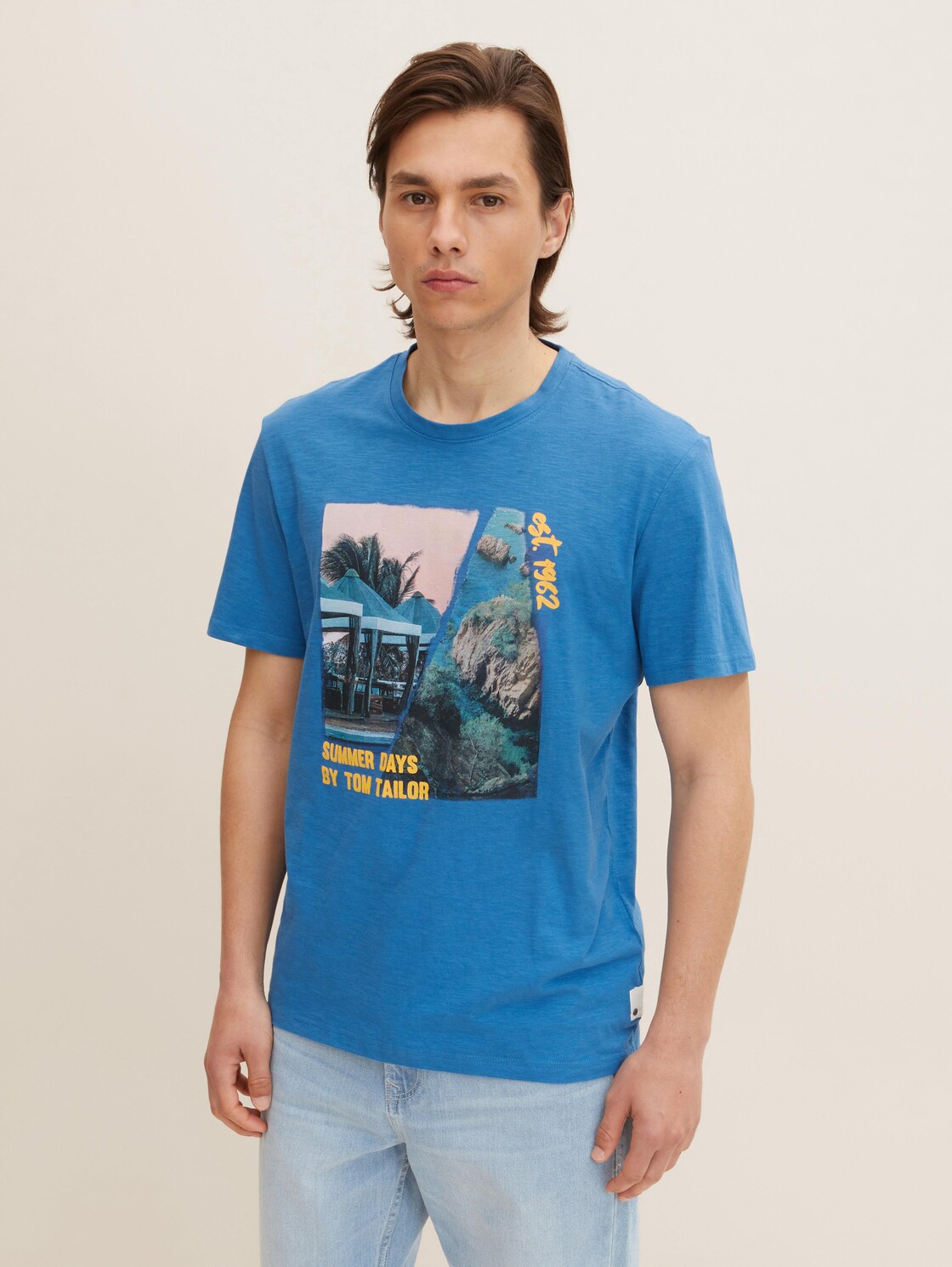 TOM TAILOR Herren T-Shirt mit Fotoprint, blau, Gr. XL,