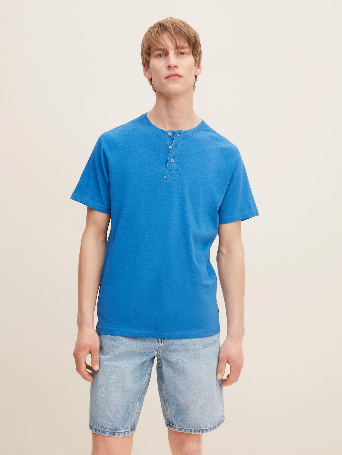 TOM TAILOR Herren Basic T-Shirt in Melange Optik, blau, Gr. XL,