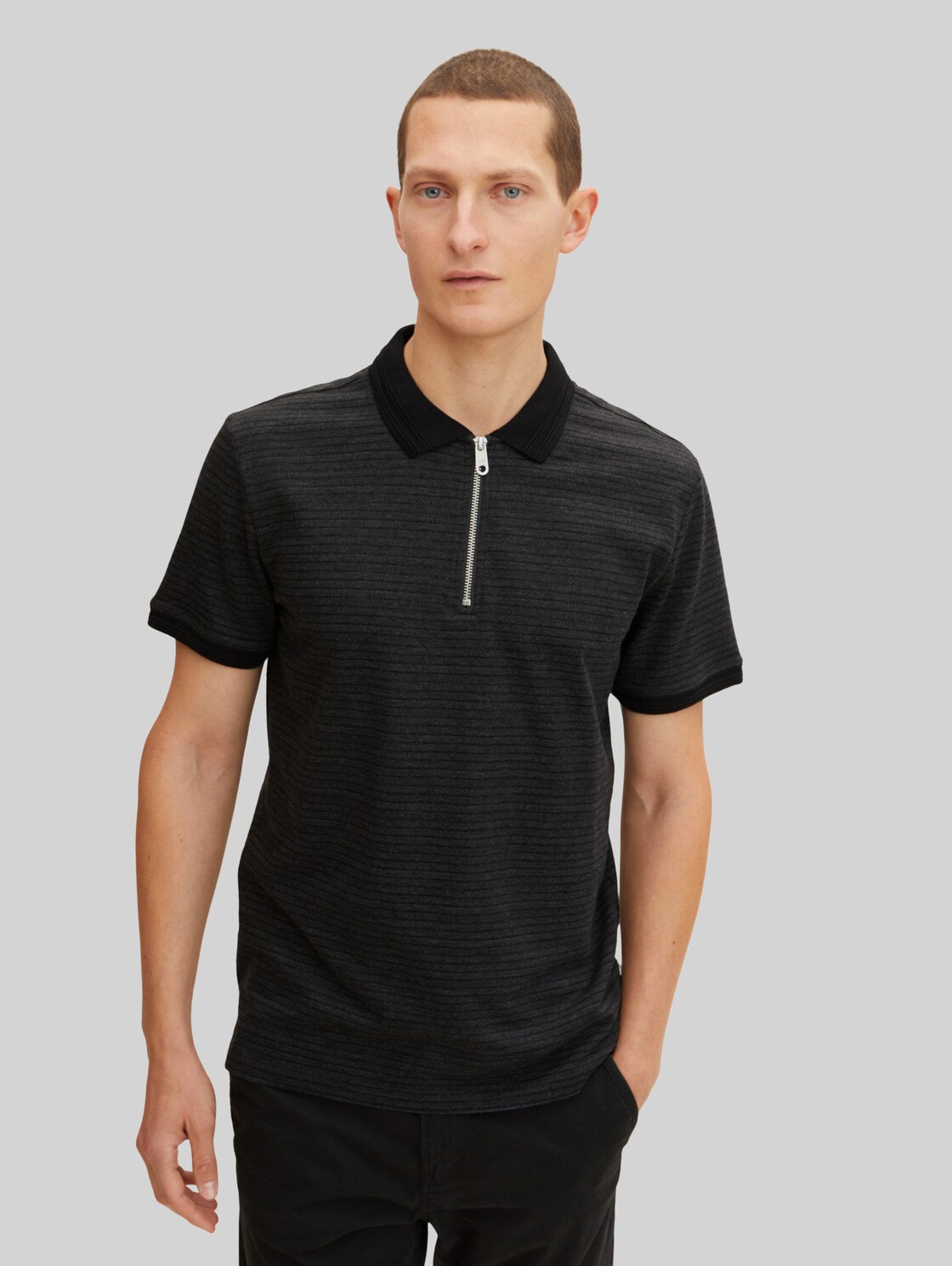 TOM TAILOR Herren Poloshirt mit Struktur , schwarz, Gr. XXL,