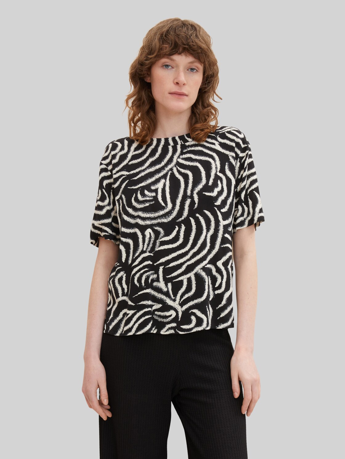 TOM TAILOR Damen Bluse mit Halbarm, schwarz, Gr. 36,