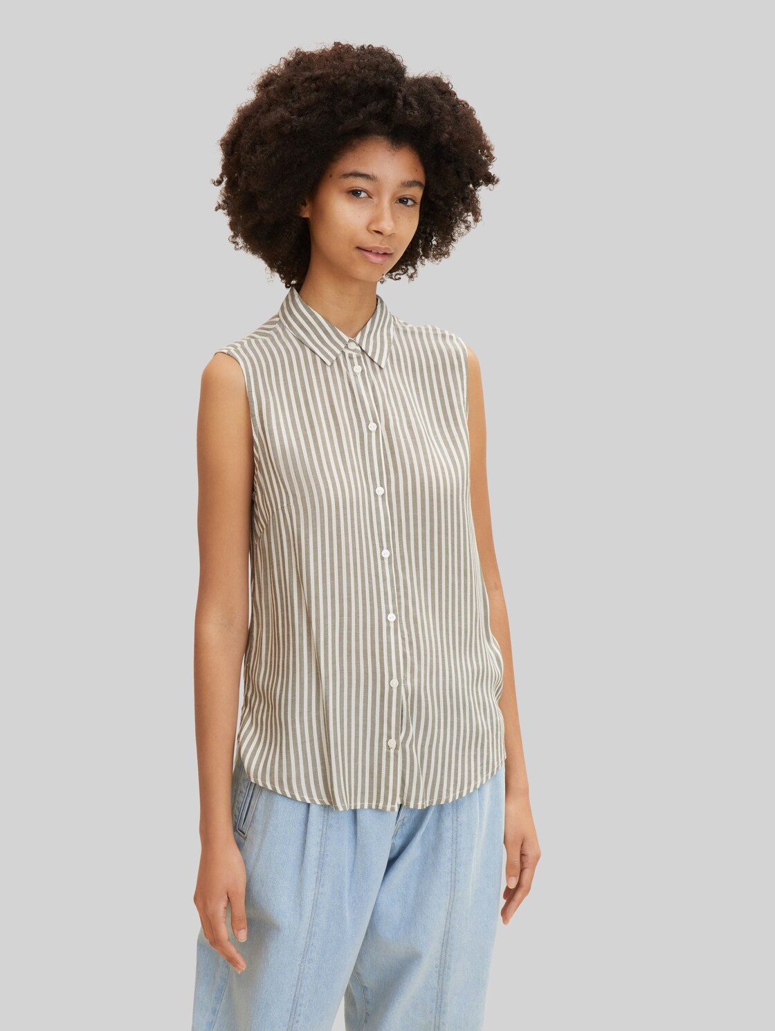 TOM TAILOR Damen Gestreifte Bluse, grün, Gr. 46,