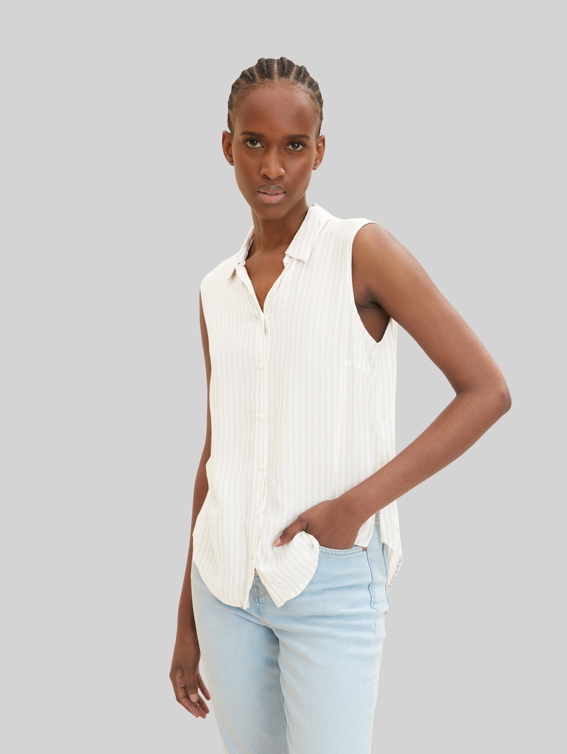 TOM TAILOR Damen Gestreifte Bluse, beige, Gr. 46,