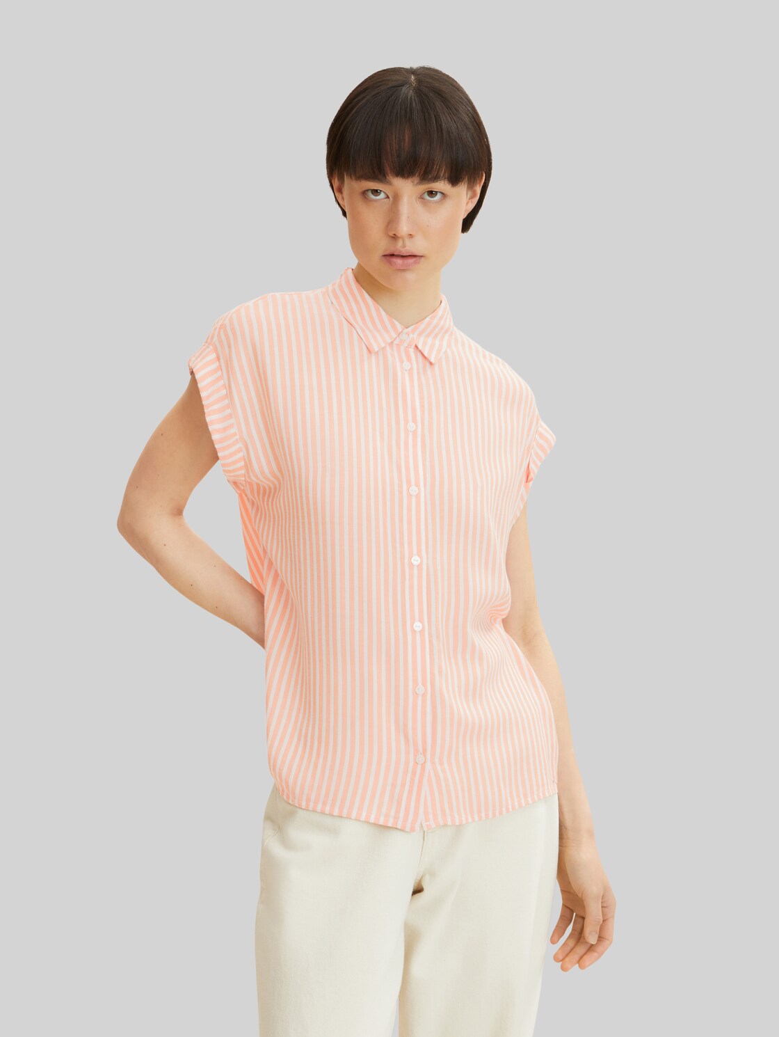TOM TAILOR Damen Gestreifte Bluse, orange, Gr. 46,