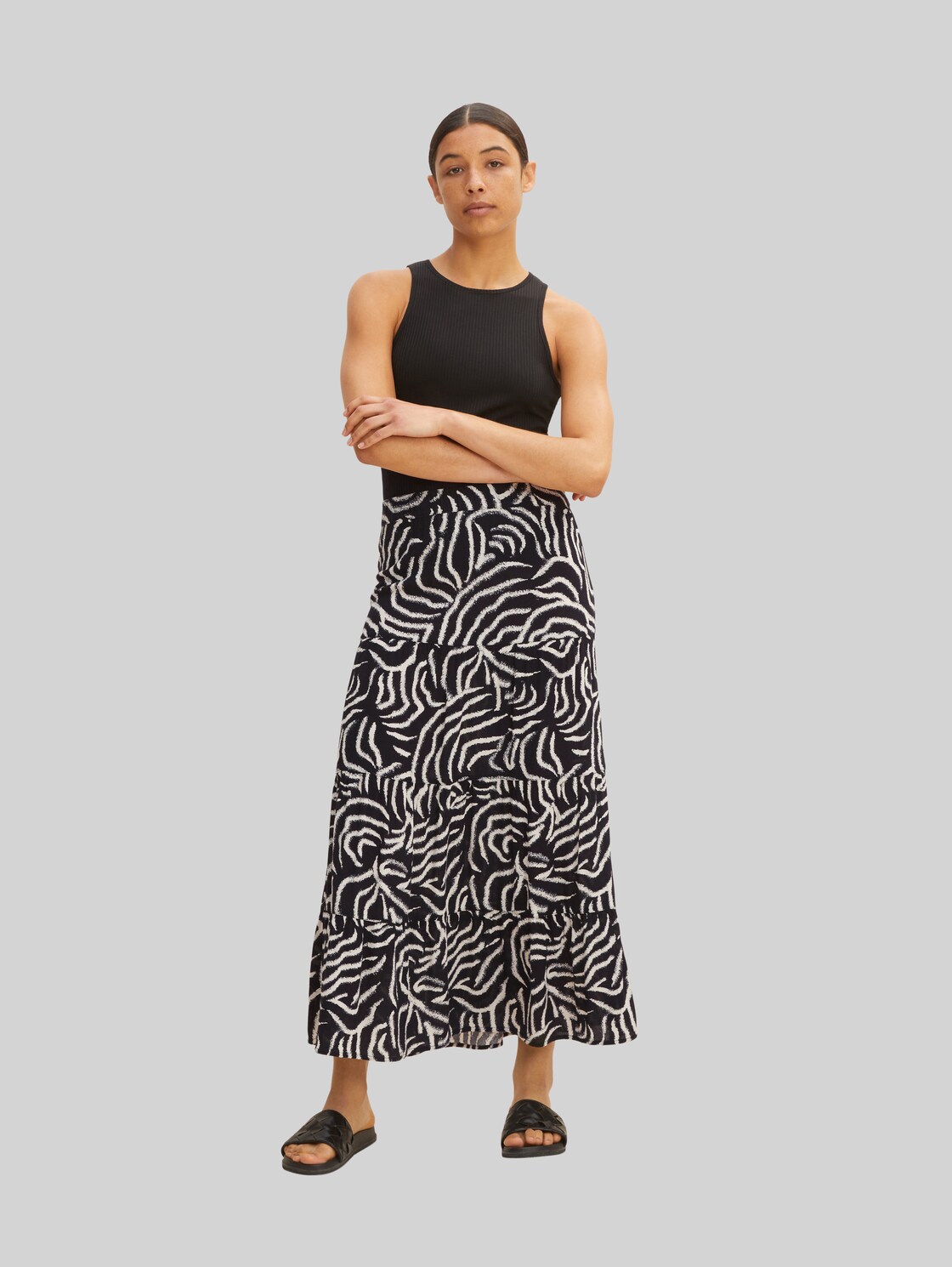 TOM TAILOR Damen Gemusterter Rock , schwarz, Gr. 34,