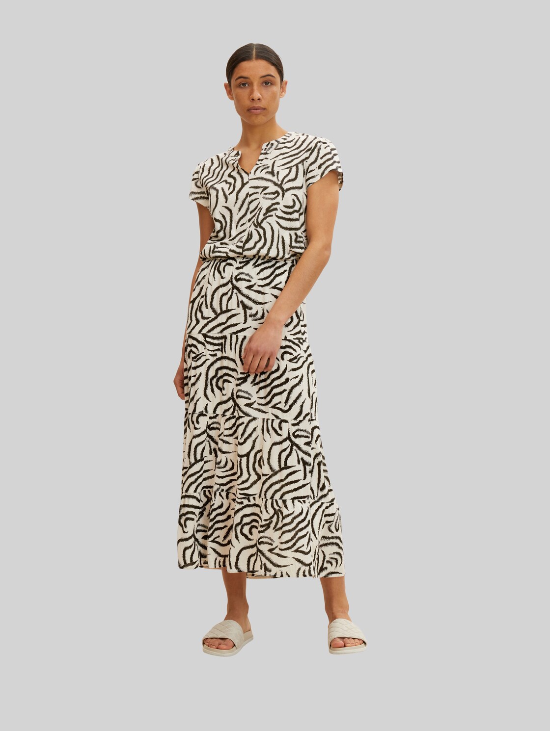 TOM TAILOR Damen Gemusterter Rock , beige, Gr. 44,