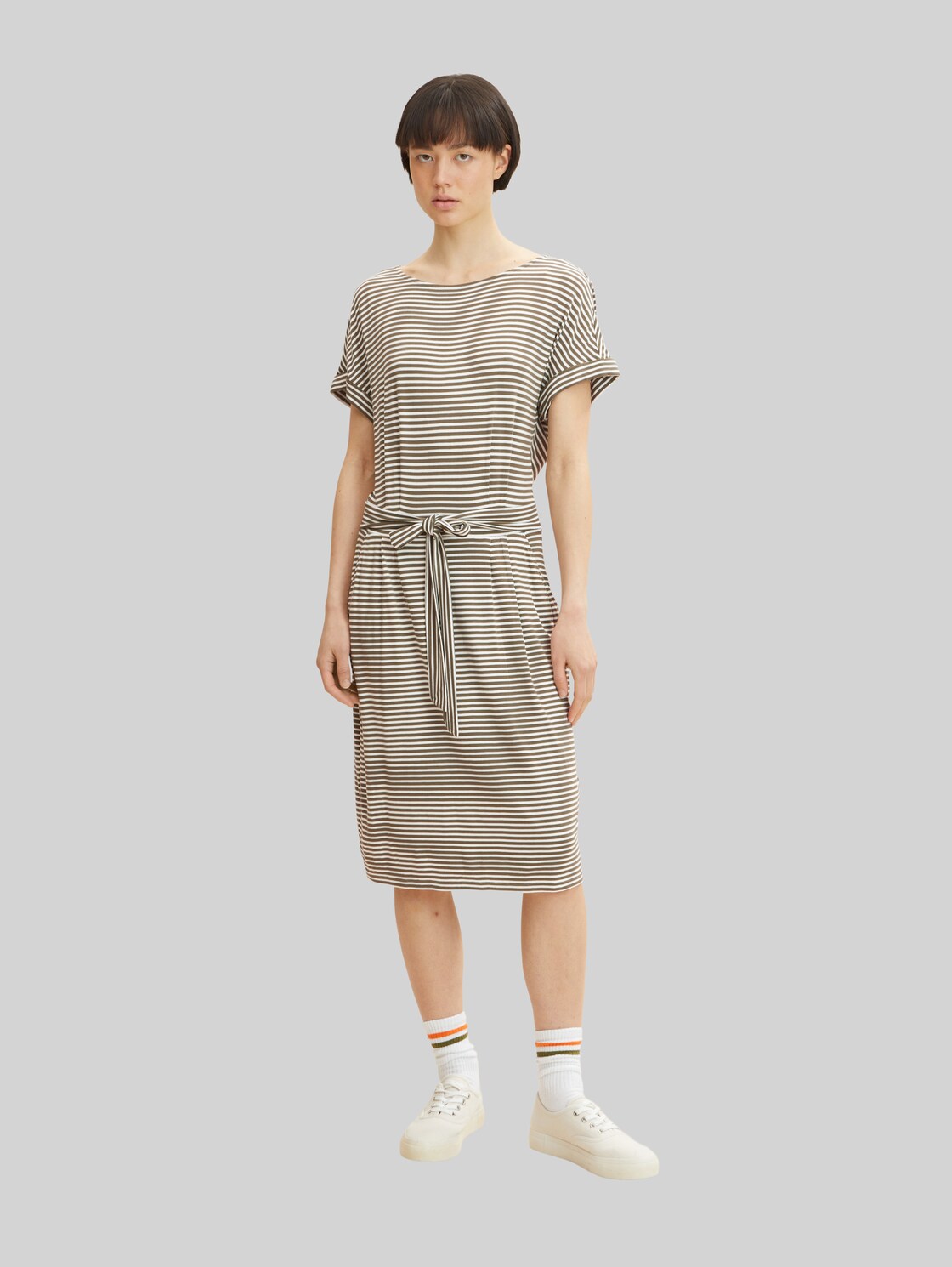 TOM TAILOR Damen Jerseykleid mit Gürtel, grün, Gr. 36,