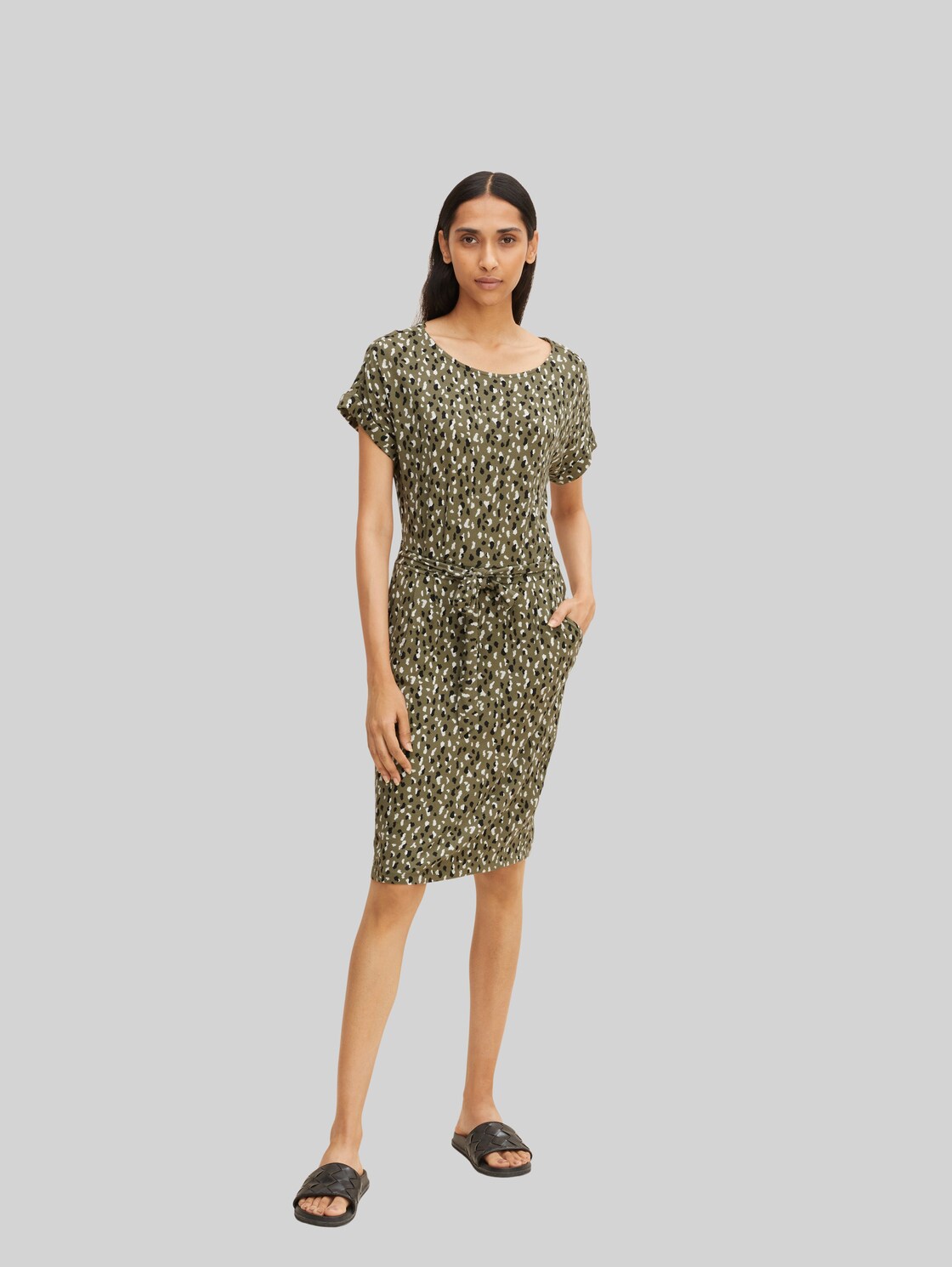TOM TAILOR Damen Jerseykleid mit Gürtel, grün, Gr. 38,
