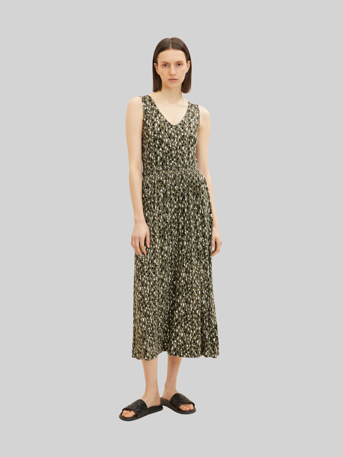 TOM TAILOR Damen Jerseykleid mit elastischem Bund, grün, Gr. 46,