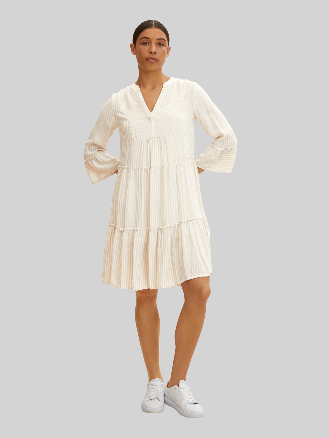 TOM TAILOR Damen Gestreiftes Tunikakleid, beige, Gr. 38,