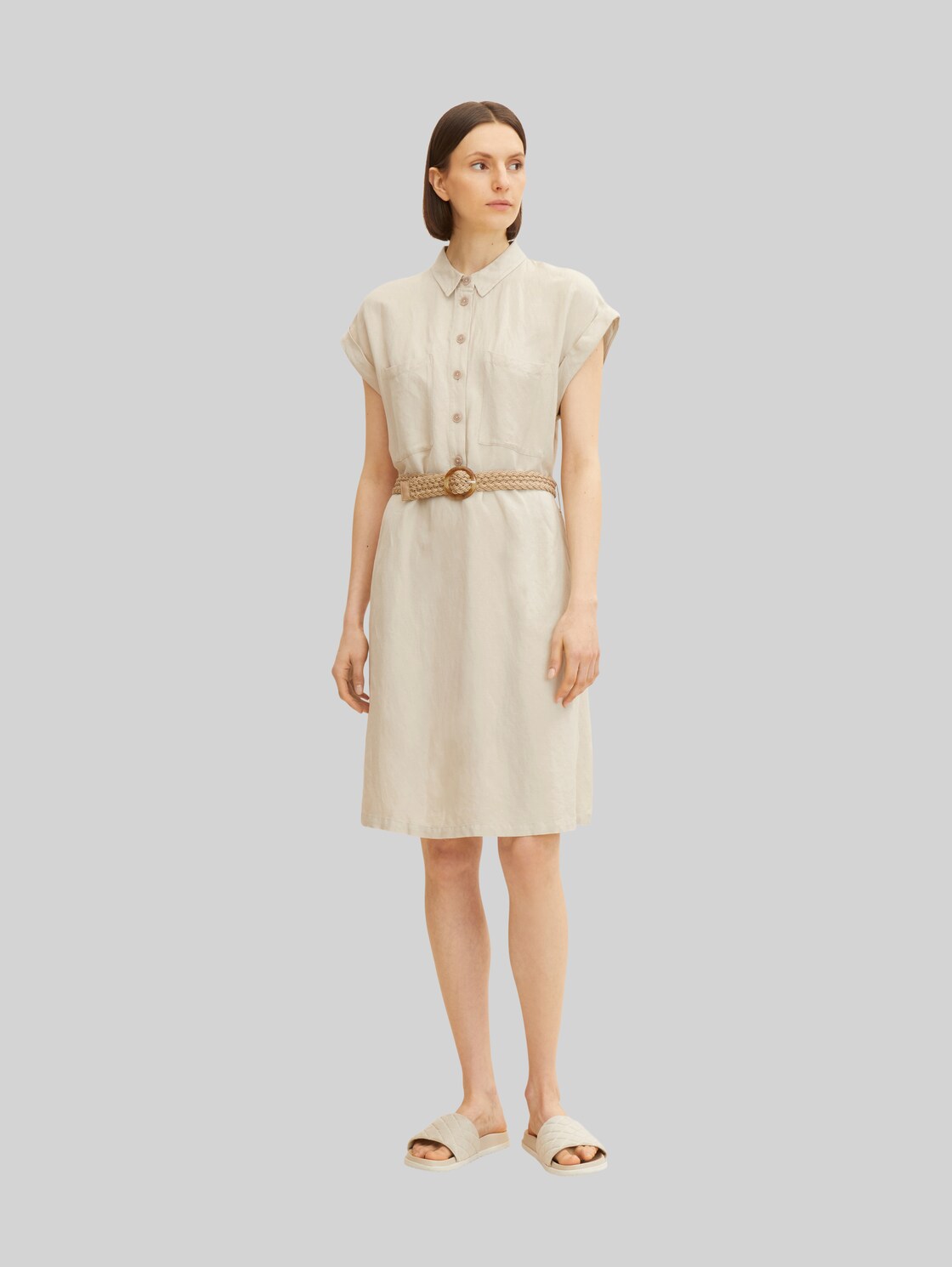 TOM TAILOR Damen Kleid mit Leinen , beige, Gr. 36,