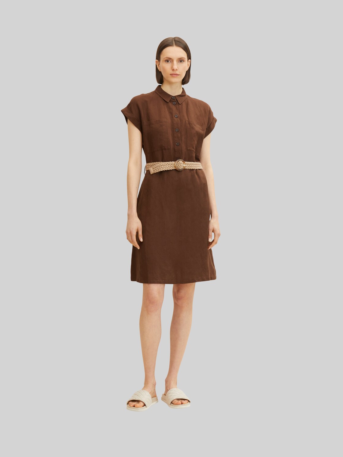 TOM TAILOR Damen Kleid mit Leinen , braun, Gr. 36,