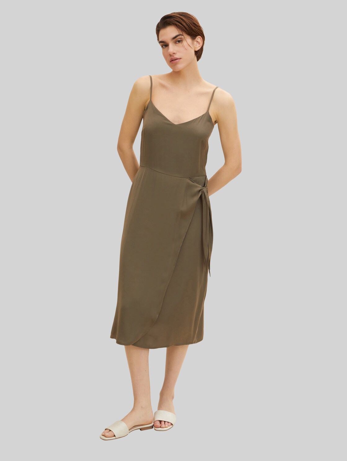 TOM TAILOR Damen Midikleid mit Knotendetail , grün, Gr. 36,