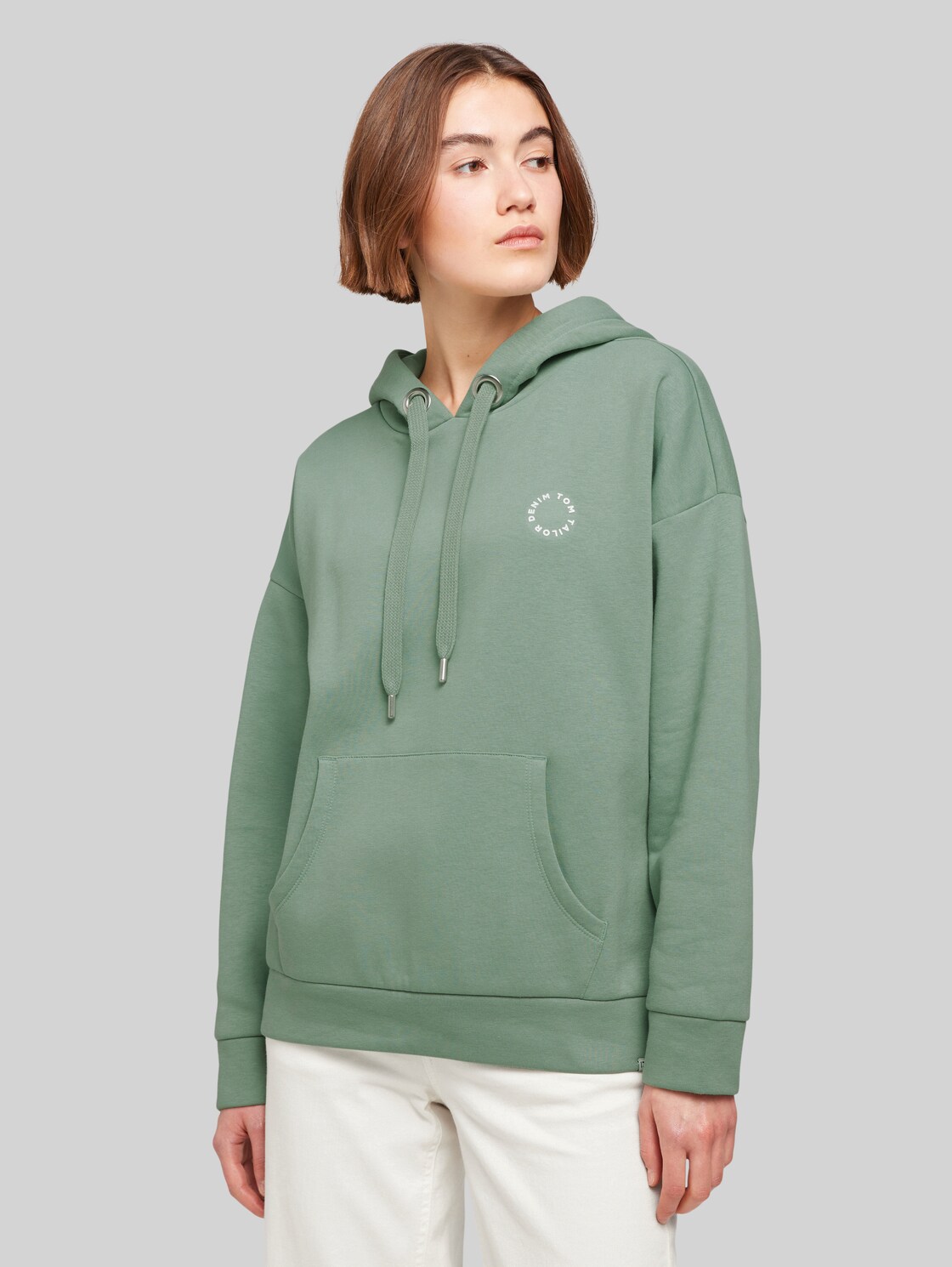 TOM TAILOR DENIM Damen Gemütlicher Hoodie mit Kapuze, grün, Gr. M, baumwolle