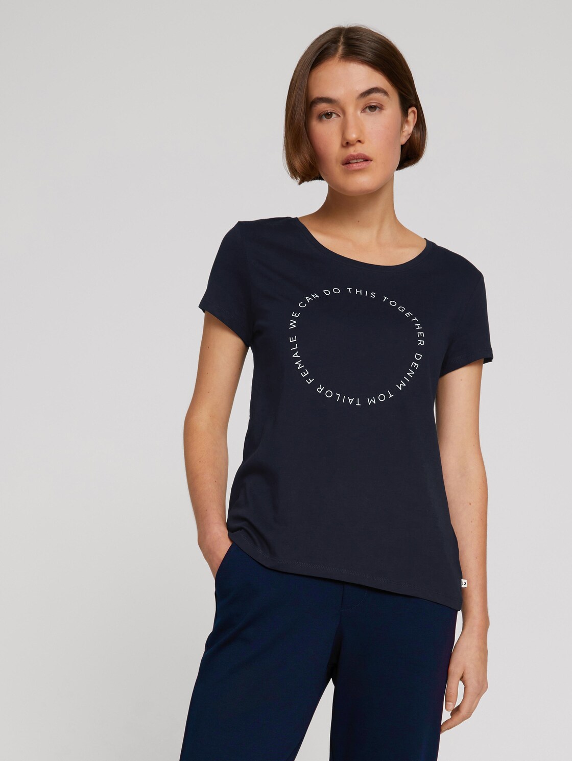 Tom Tailor Denim Basic T-Shirt Mit Logoprint, Damen, Blau, Größe Xs