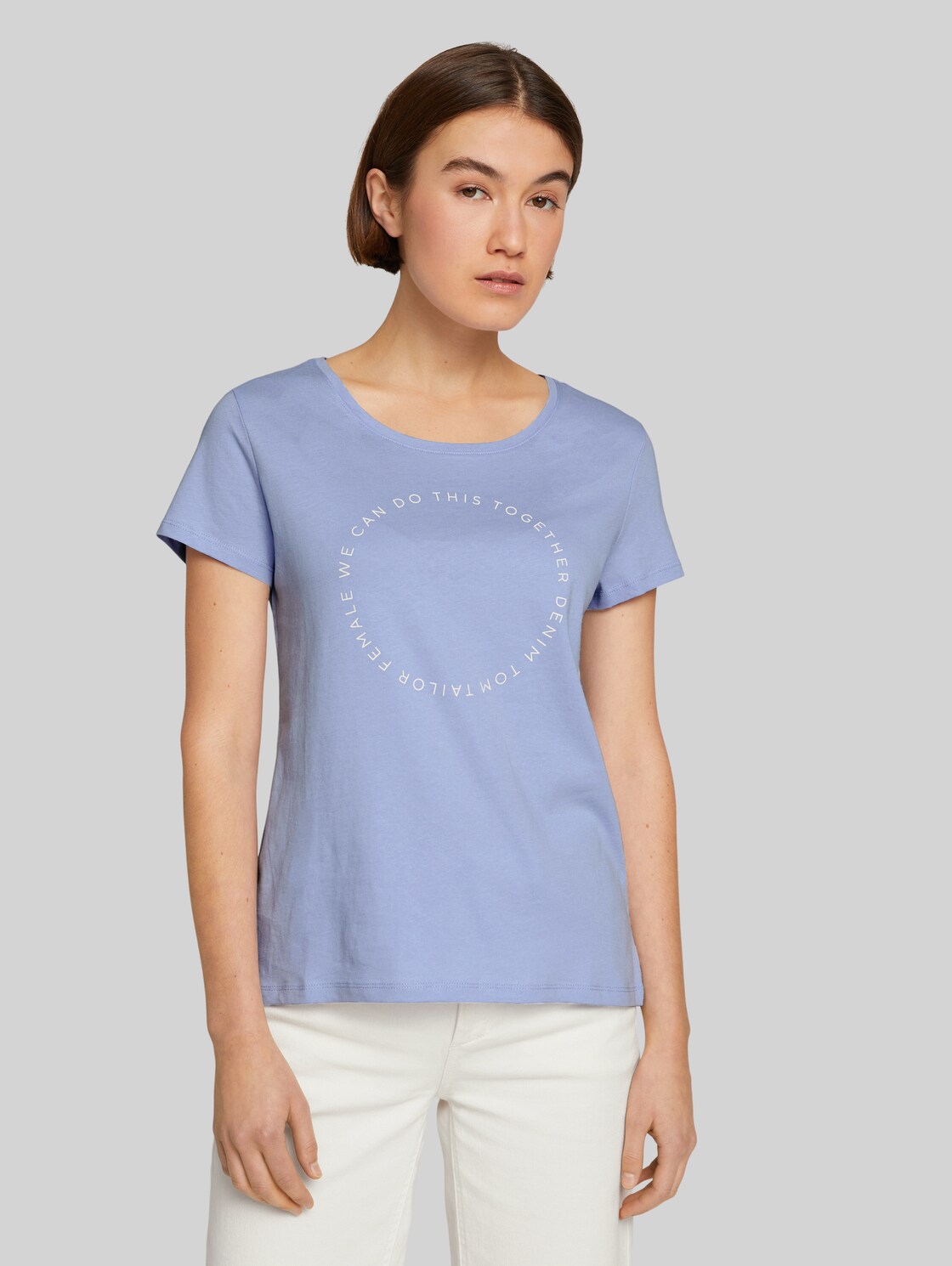 TOM TAILOR DENIM Damen Basic T-Shirt mit Logoprint, blau, Gr. XL, baumwolle