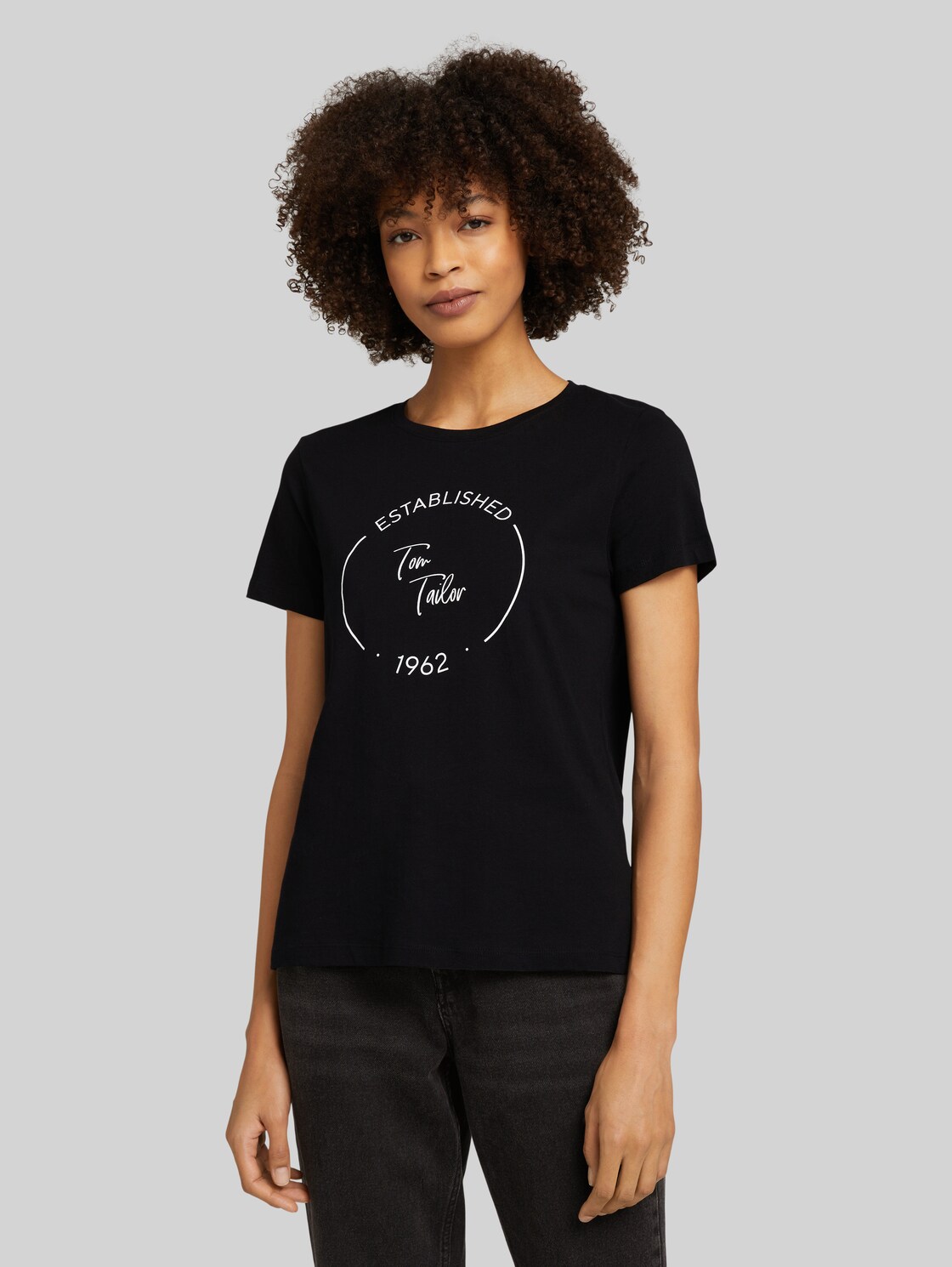 TOM TAILOR Damen T-Shirt mit Logo Print, blau, Logo Print, Gr. XS, baumwolle