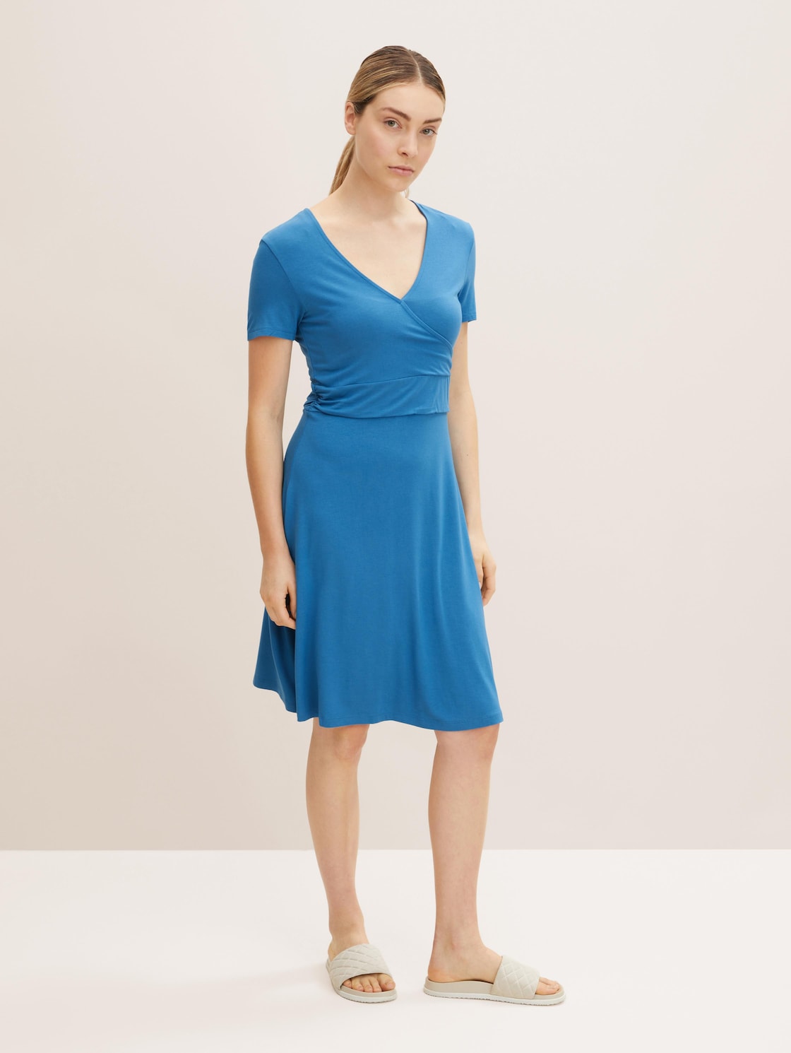 TOM TAILOR Damen Kleid in Wickeloptik, blau, Gr. 46, viskose