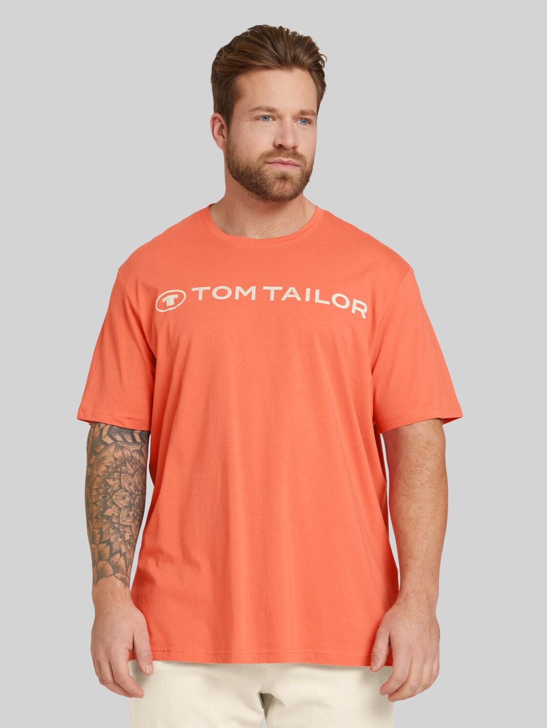 TOM TAILOR Herren T-Shirt mit Logo Print, orange, Gr. 2XL,