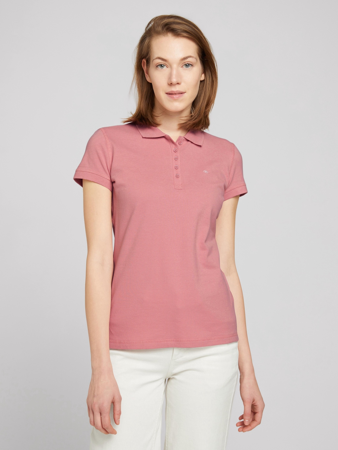 TOM TAILOR Damen Poloshirt mit Logo Print, rosa, Gr. XL, baumwolle