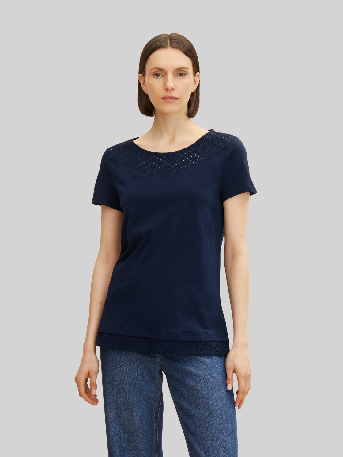 TOM TAILOR Damen T-Shirt mit Strickdetail , blau, Gr. XS,