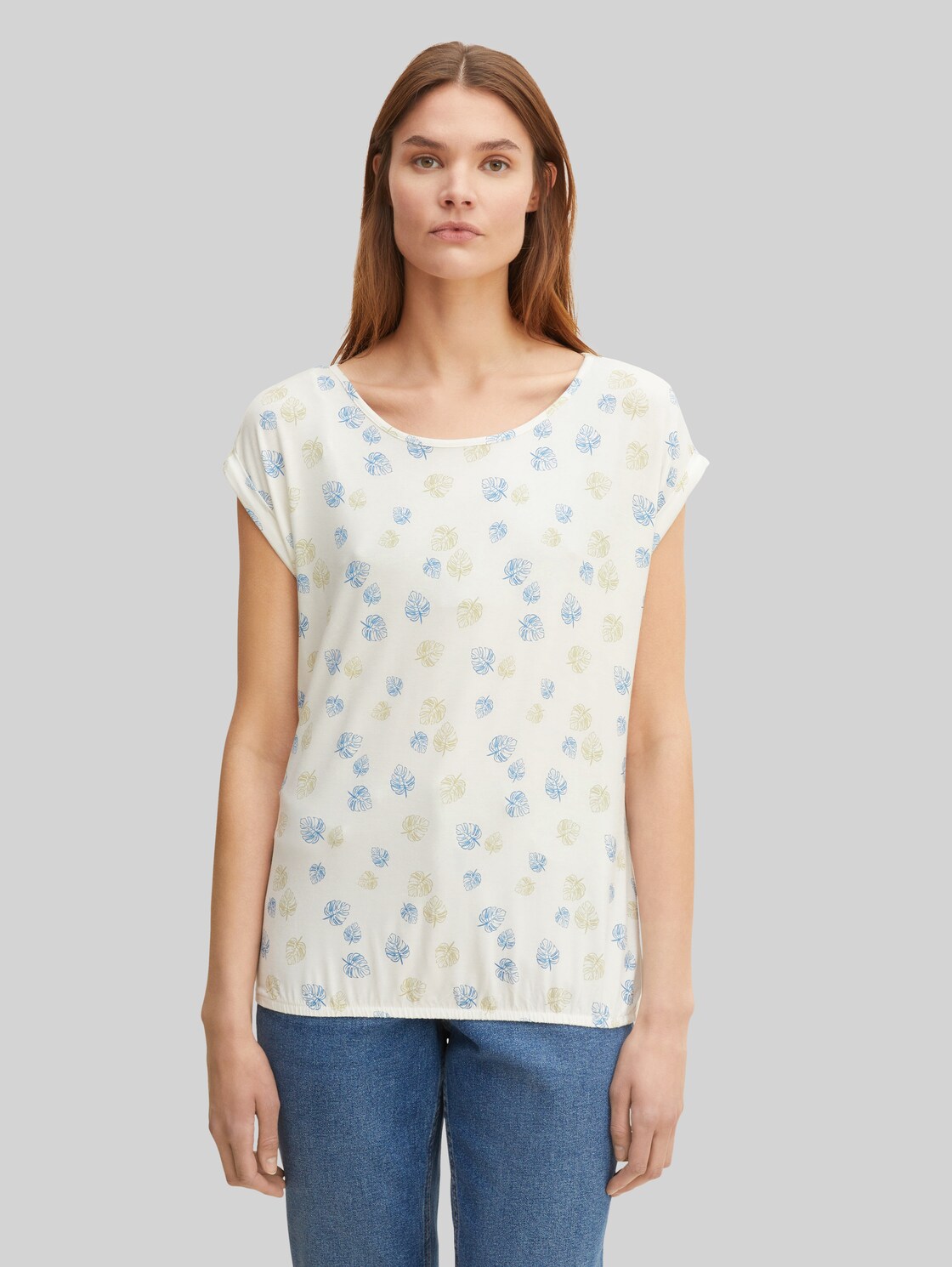 TOM TAILOR Damen Gemustertes T-Shirt, beige, Streifenmuster, Gr. L,